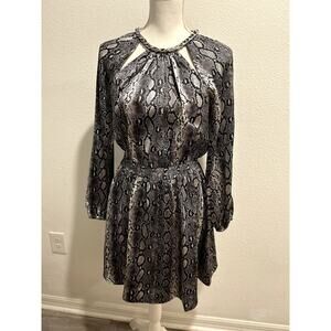 Michael Kors Womens Adder Dress Printed Chain-Neck Black White Sz Petite Small